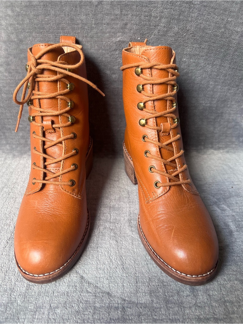 Madewell The Patti Lace-Up Ankle Boots Sz 5 English Saddle Leather Soft Brown - Picture 3 of 16